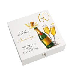 Personalised 60th Birthday Keepsake Box Customised With Champagne Bottle and Sentiment