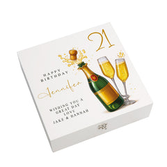 Personalised 21st Birthday Keepsake Box Customised With Champagne Bottle and Sentiment