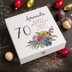 Personalised 70th Birthday Keepsake Box Customised With Flowers and Sentiment