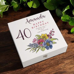 Personalised 40th Birthday Keepsake Box Customised With Flowers and Sentiment