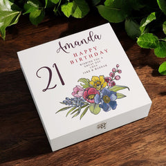 Personalised 21st Birthday Keepsake Box Customised With Flowers and Sentiment