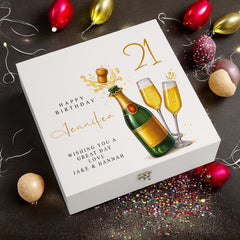Personalised 21st Birthday Keepsake Box Customised With Champagne Bottle and Sentiment