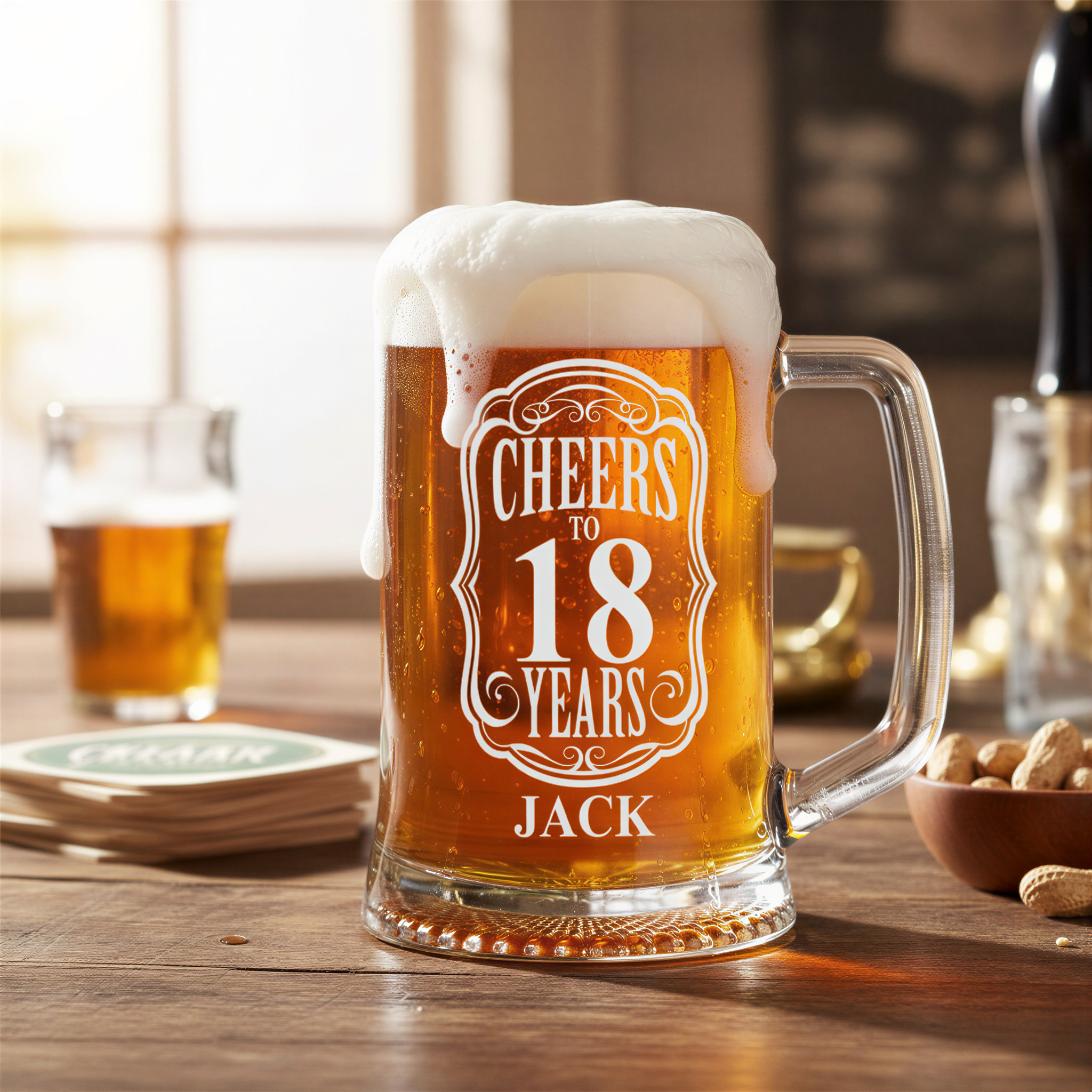 Cheers to 18 Years Birthday Gift Personalised Engraved Glass Beer Tankard personalised beer glass tankard ukgiftstoreonline