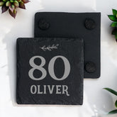 Personalised Elegant 80th Birthday Slate Stone Drink Coaster With any Name Personalised Slates ukgiftstoreonline