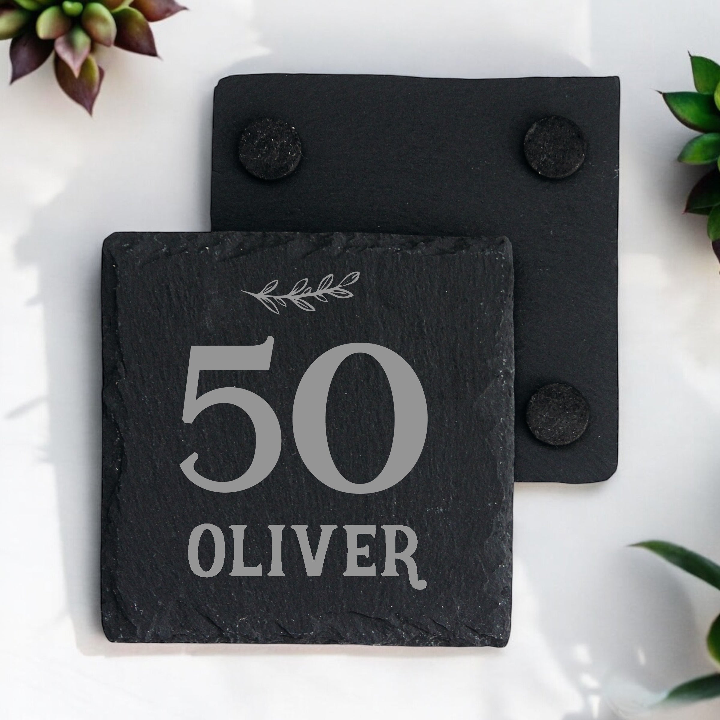 Personalised Elegant 50th Birthday Slate Stone Drink Coaster With any Name Personalised Slates ukgiftstoreonline