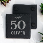 Personalised Elegant 50th Birthday Slate Stone Drink Coaster With any Name Personalised Slates ukgiftstoreonline