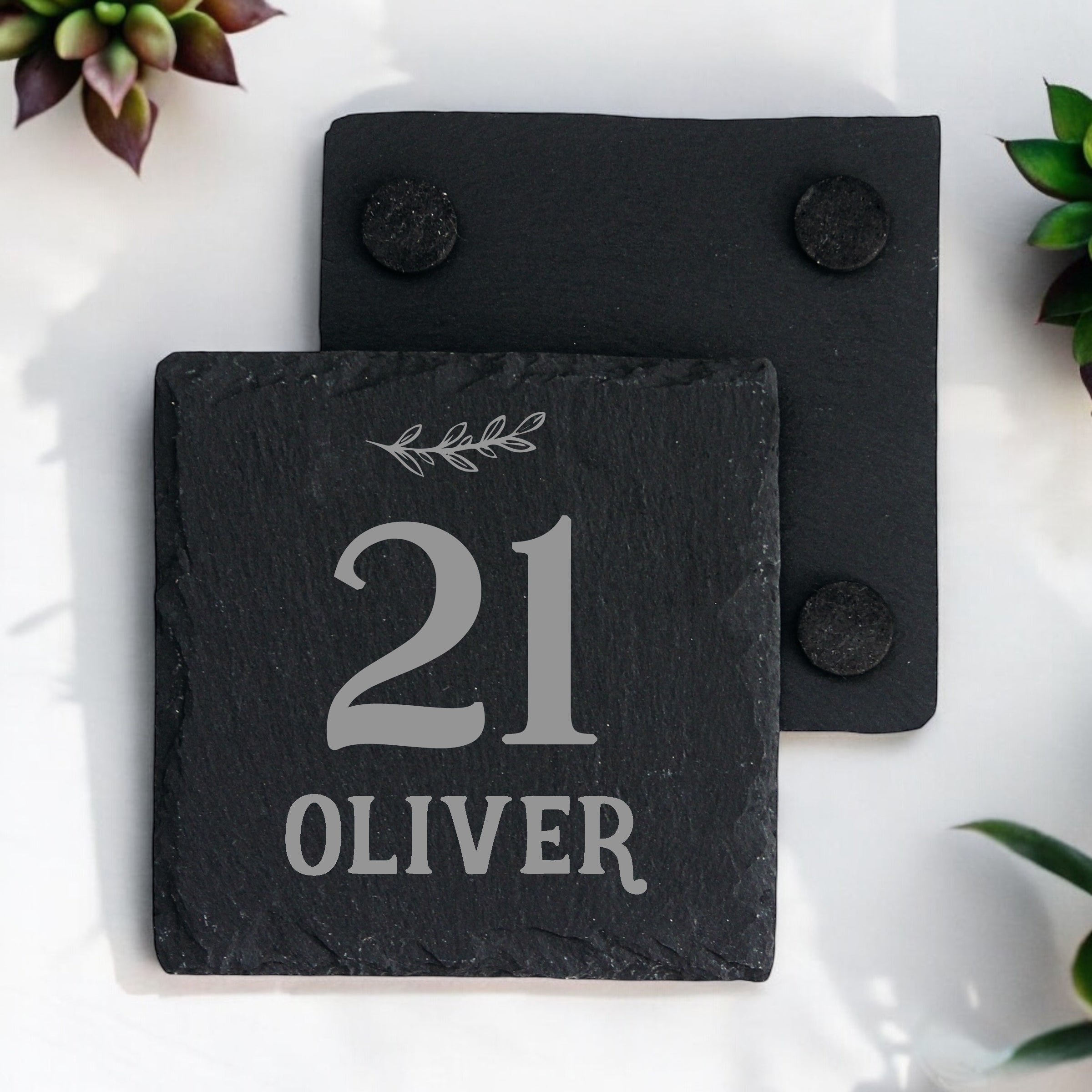 Personalised Elegant 21st Birthday Slate Stone Drink Coaster With any Name Personalised Slates ukgiftstoreonline