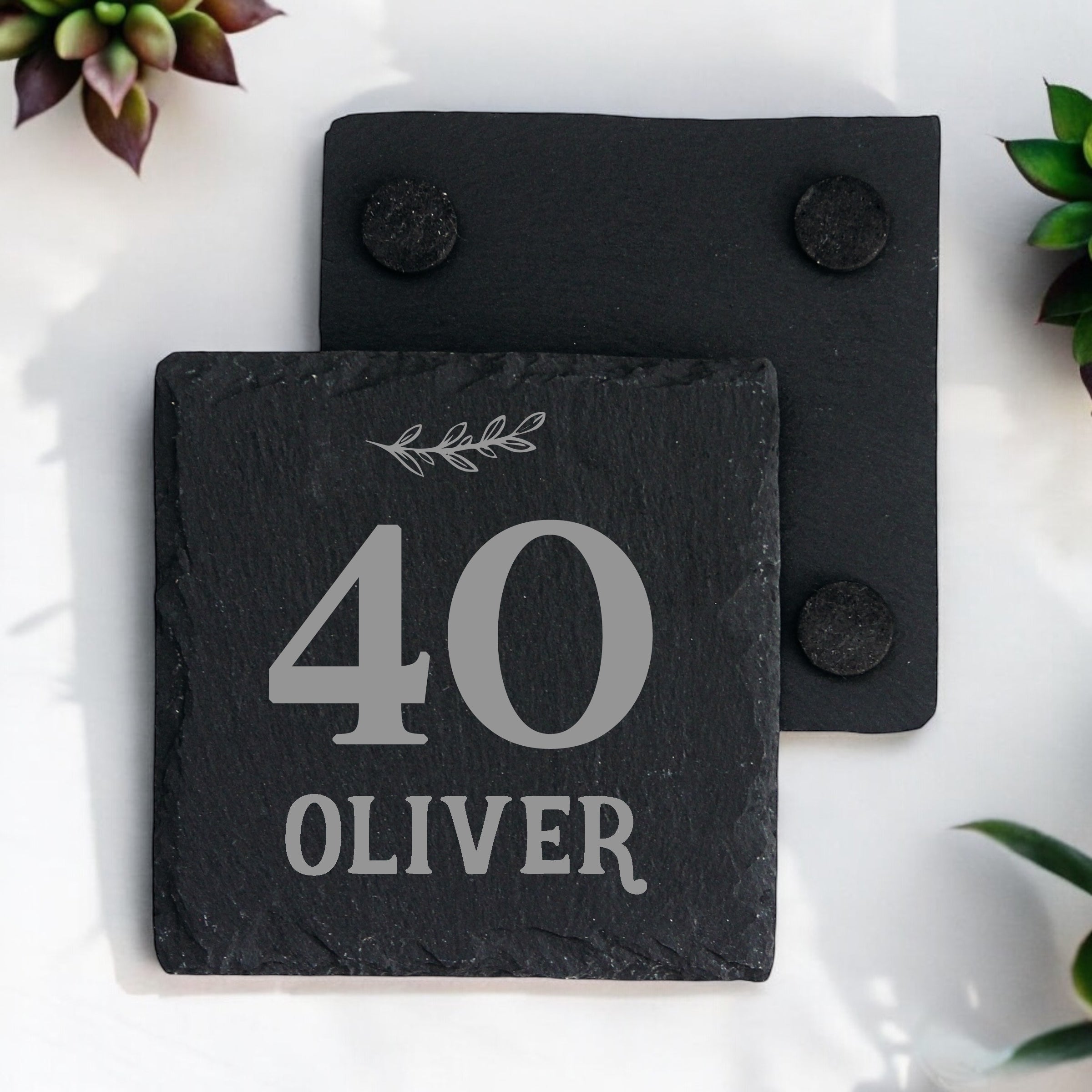 Personalised Elegant 40th Birthday Slate Stone Drink Coaster With any Name Personalised Slates ukgiftstoreonline