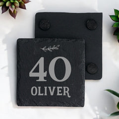 Personalised Elegant 40th Birthday Slate Stone Drink Coaster With any Name Personalised Slates ukgiftstoreonline