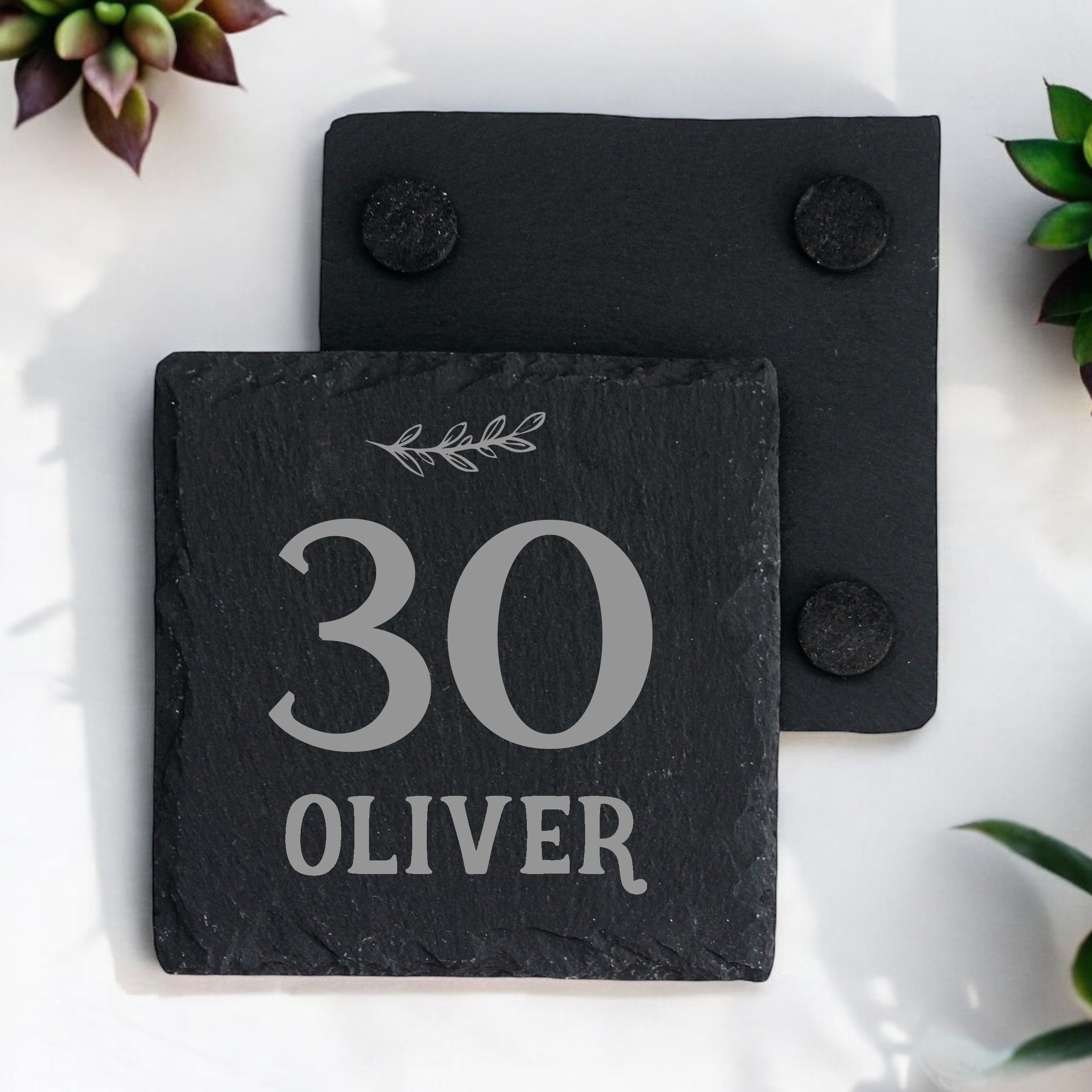 Personalised Elegant 30th Birthday Slate Stone Drink Coaster With any Name Personalised Slates ukgiftstoreonline