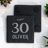 Personalised Elegant 30th Birthday Slate Stone Drink Coaster With any Name Personalised Slates ukgiftstoreonline