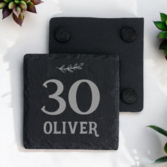 Personalised Elegant 30th Birthday Slate Stone Drink Coaster With any Name Personalised Slates ukgiftstoreonline