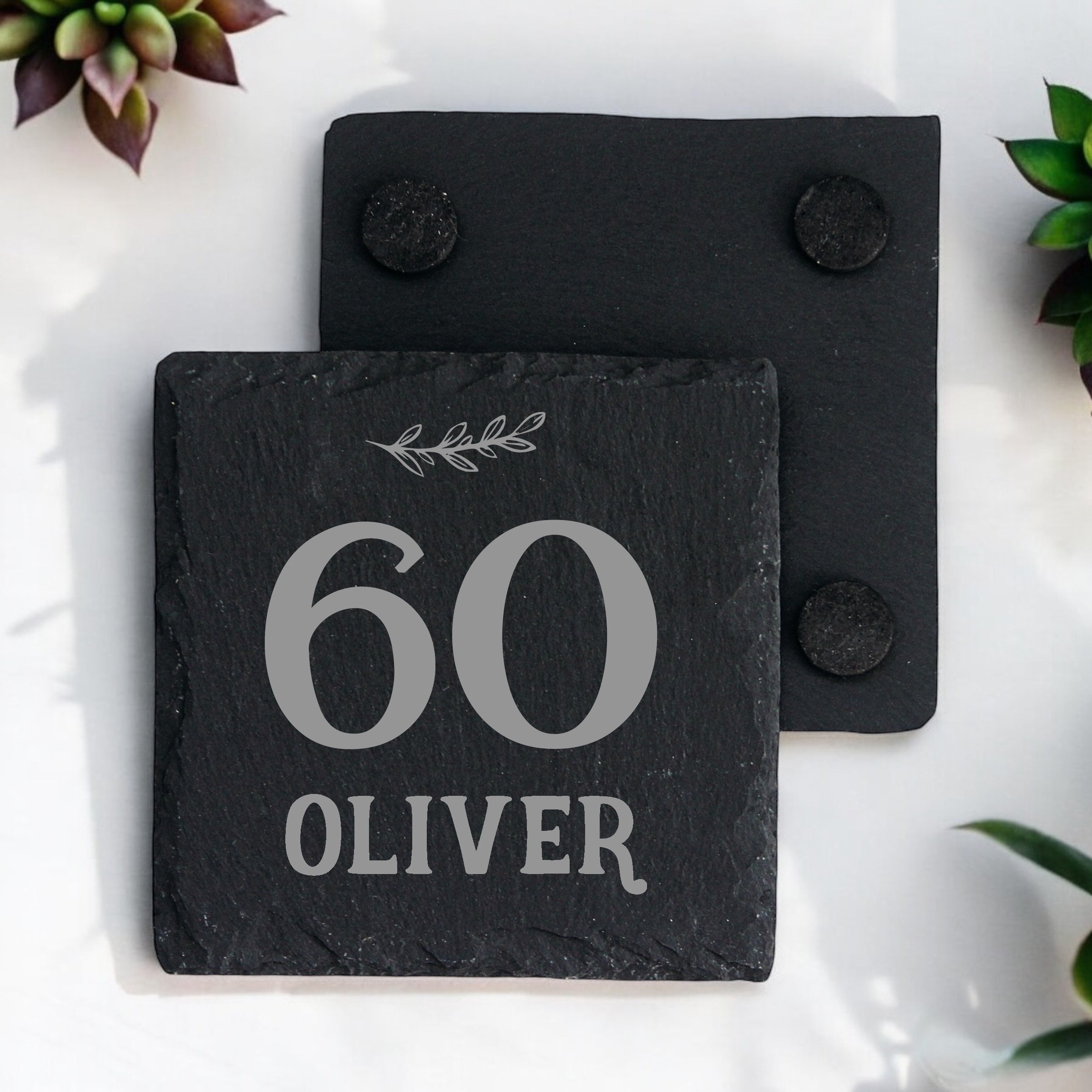 Personalised Elegant 60th Birthday Slate Stone Drink Coaster With any Name Personalised Slates ukgiftstoreonline