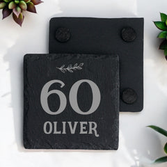 Personalised Elegant 60th Birthday Slate Stone Drink Coaster With any Name Personalised Slates ukgiftstoreonline