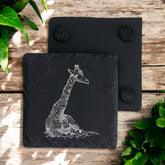 Set of 2 Giraffe Engraved Slate Stone Drink Coasters Personalised Slates ukgiftstoreonline