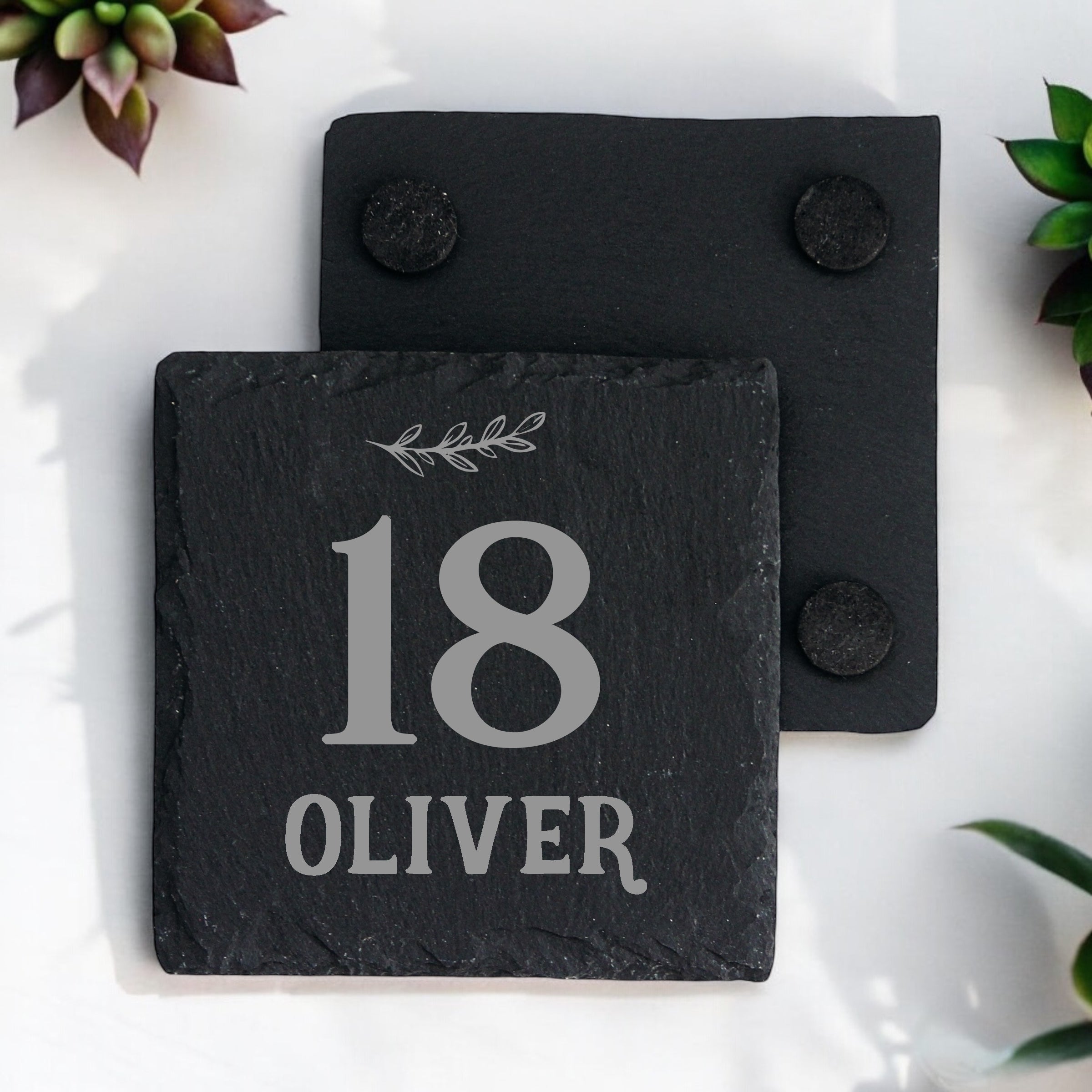 Personalised Elegant 18th Birthday Slate Stone Drink Coaster With any Name Personalised Slates ukgiftstoreonline