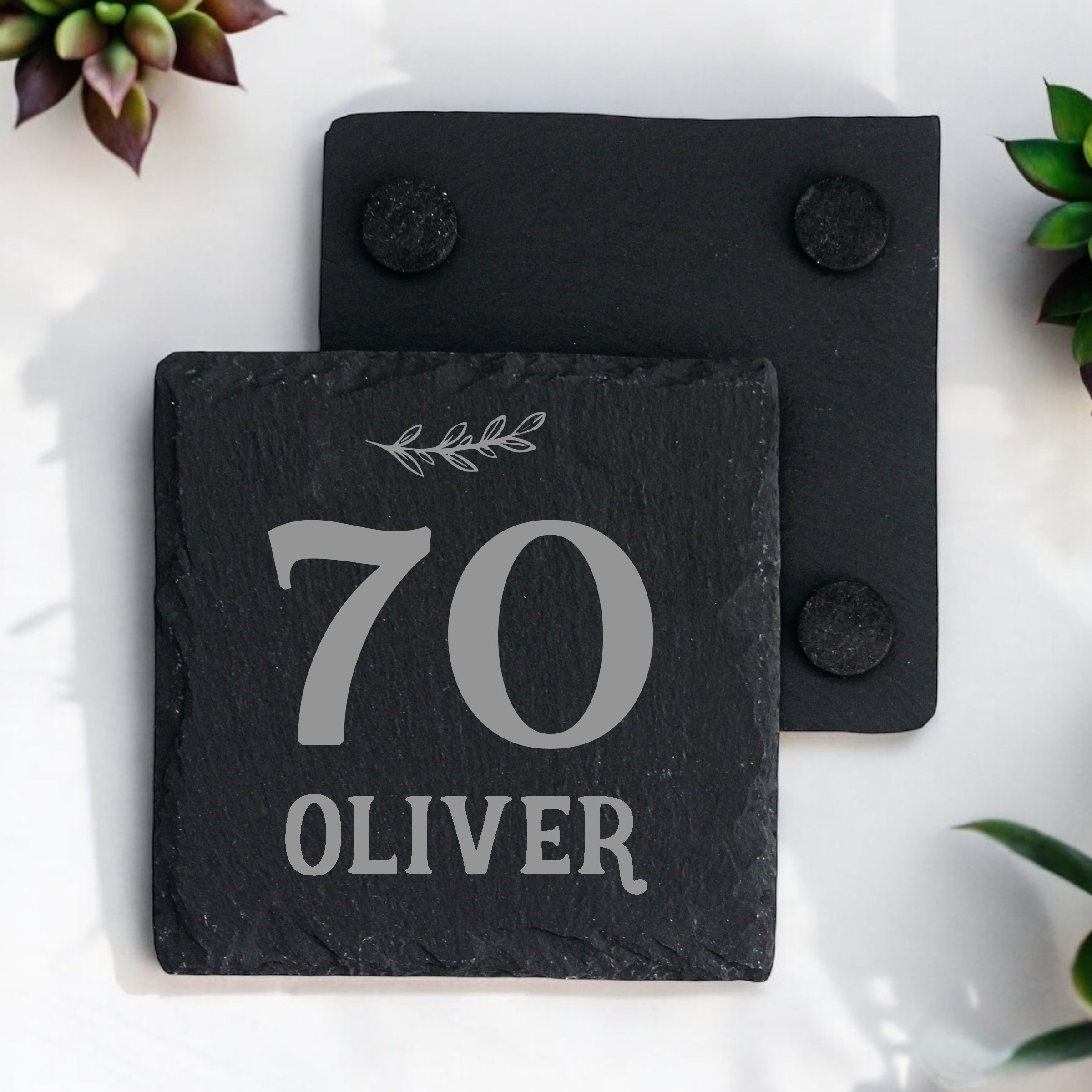 Personalised Elegant 70th Birthday Slate Stone Drink Coaster With any Name Personalised Slates ukgiftstoreonline