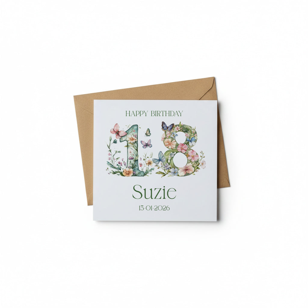 Personalised Luxury Linen 18th Birthday Card, Granddaughter Daughter Sister Niece Cousin Friend, Teen Girl Floral Numbers Personalised Cards ukgiftstoreonline