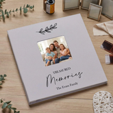 Personalised Family Memories Photo Album Linen Cover With Leaf Design Guest Book ukgiftstoreonline