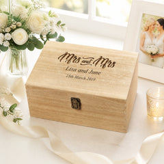 Personalised Wedding Gift | Mrs & Mrs Wooden Keepsake Box Engraved Keepsake Memory Box Raised Words