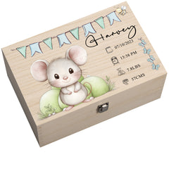 Personalised Wooden Baby Memory Keepsake Box With Cute Animals