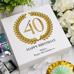 Personalised 40th Birthday Gift for him Keepsake Memory Box Gold Wreath Design
