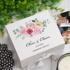ukgiftstoreonline Personalised Pink Flower Wedding Keepsake Memory Box