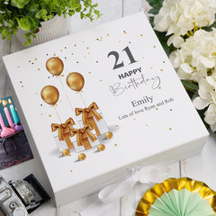 Personalised 21st Birthday Keepsake Memory Box Gold Presents