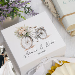 Personalised Wedding Box With Bicycle Design and Ribbon Closure