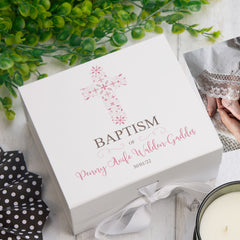 ukgiftstoreonline Personalised Baptism ornate cross Keepsake Memory Box