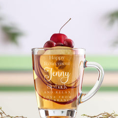 Personalised Gift For Retirement Engraved Glass Coffee Cup, Tea Cup