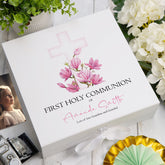 Personalised First Holy Communion Pink Cross Keepsake Memory Box Gift