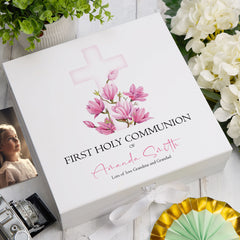 Personalised First Holy Communion Pink Cross Keepsake Memory Box Gift