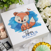 ukgiftstoreonline Personalised Baby Boy Cute Fox Design Keepsake Memory Box