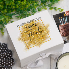 Personalised 30th Birthday Gift Keepsake Memory Box Gold Sparkles Design