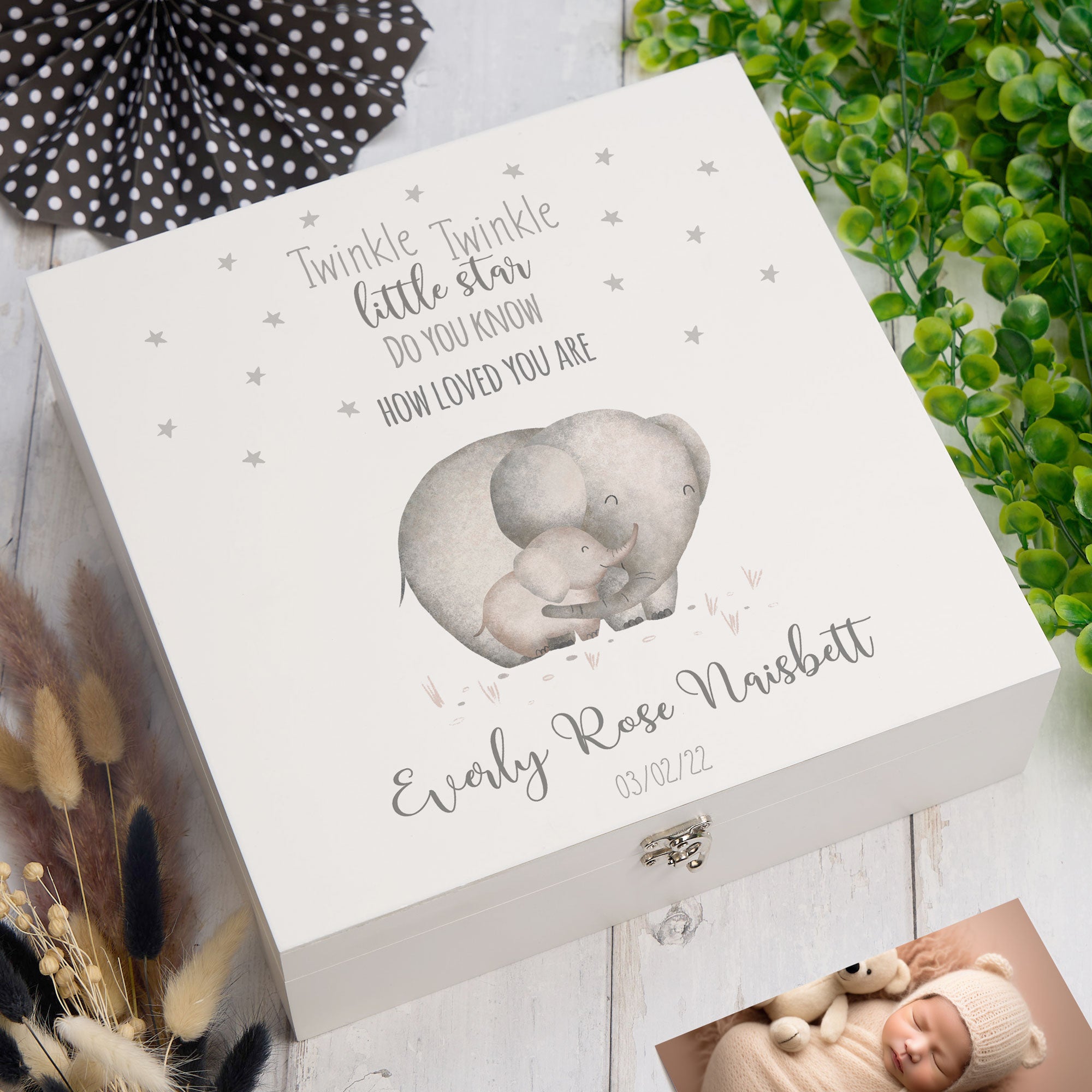 ukgiftstoreonline Personalised Twinkle Twinkle Little Star Elephant Keepsake Memory Box Keepsake Memory Box ukgiftstoreonline