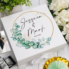 Personalised Wedding Keepsake Box Gift With Wreath and Eucalyptus