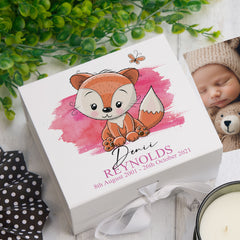 ukgiftstoreonline Personalised Baby Girl Cute Fox Design Keepsake Memory Box
