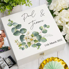 ukgiftstoreonline Personalised Wedding Keepsake Memory Box Gift Eucalyptus Design Keepsake Memory Box ukgiftstoreonline Large Wood