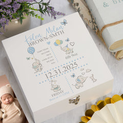 Personalised Baby Boy Elephants Design Keepsake Memory Box
