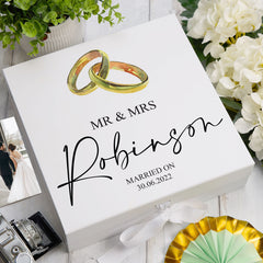 ukgiftstoreonline Personalised Wedding Keepsake Memory Box Gift with Gold Ring Design