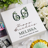 Personalised 60th Birthday Green Leaf Design Keepsake Memory Gift Box.