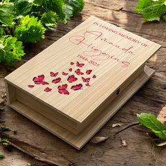 Personalised Memorial Sympathy Wooden Keepsake Memory Book Shape Box With Butterflies