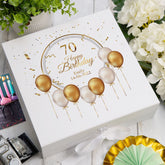 Personalised 70th Birthday Keepsake Box Gift With Gold Balloons