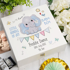ukgiftstoreonline Personalised Baby Boy Gift Keepsake Memory Box Elephant Design
