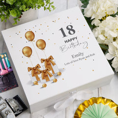 Personalised 18th Birthday Keepsake Memory Box Gold Presents