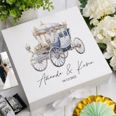 Personalised Wedding Box With Carriage Design and Ribbon Closure