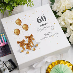 Personalised 60th Birthday Keepsake Memory Box Gold Presents