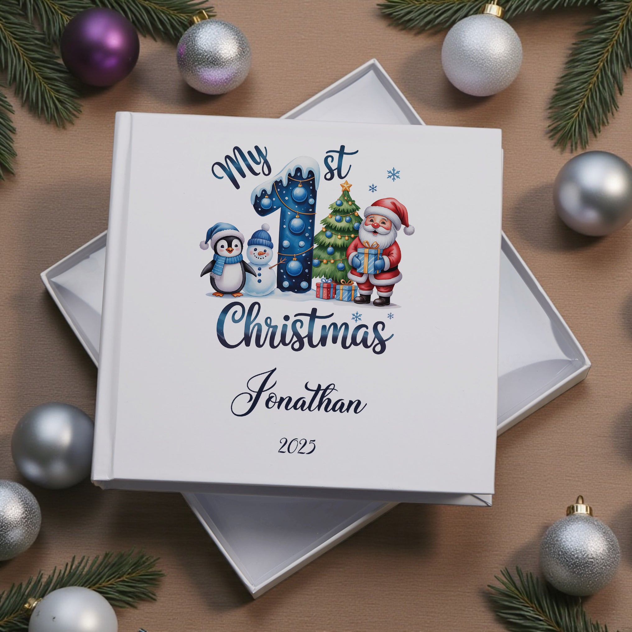 Personalised Baby Boy First Christmas Photo Album In Gift Box photo album ukgiftstoreonline Penguin