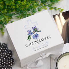ukgiftstoreonline Personalised Confirmation Blue Cross Keepsake Memory Box Gift